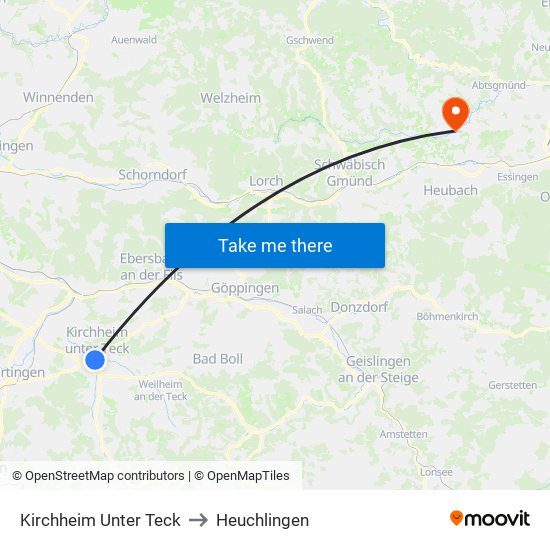 Kirchheim Unter Teck to Heuchlingen map