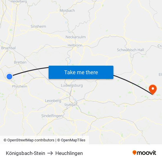 Königsbach-Stein to Heuchlingen map