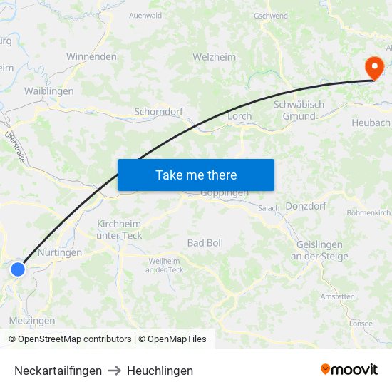 Neckartailfingen to Heuchlingen map