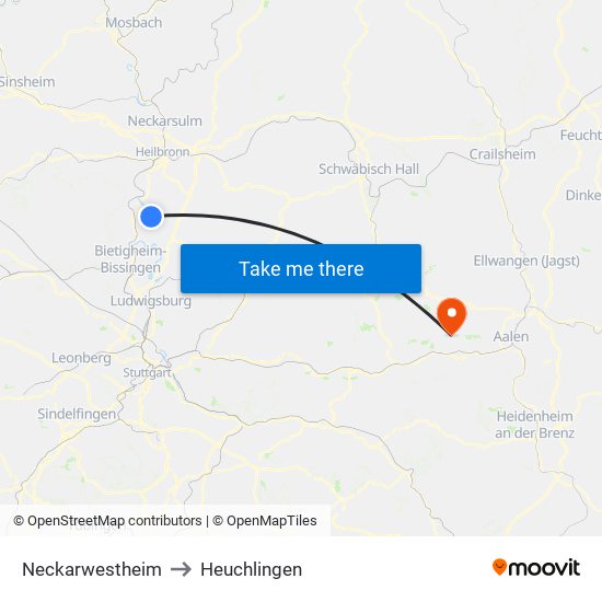 Neckarwestheim to Heuchlingen map