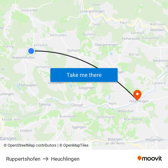 Ruppertshofen to Heuchlingen map