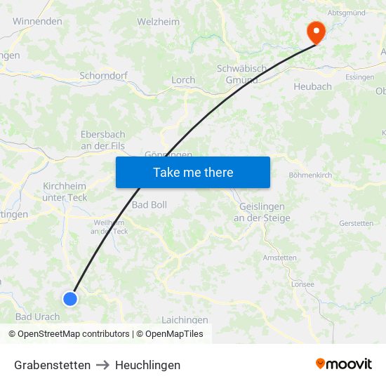Grabenstetten to Heuchlingen map