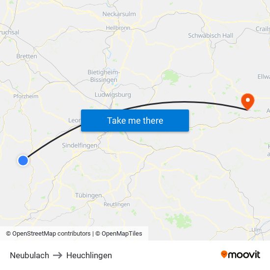 Neubulach to Heuchlingen map