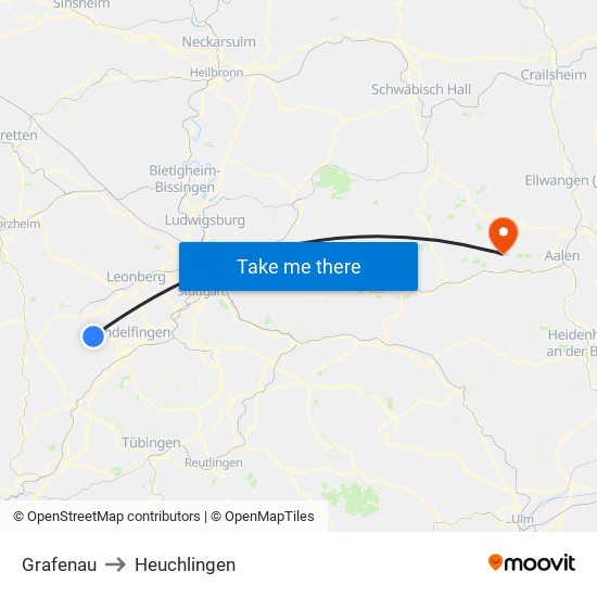 Grafenau to Heuchlingen map