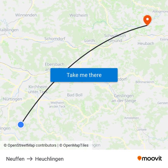 Neuffen to Heuchlingen map
