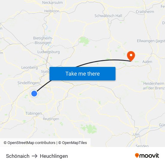 Schönaich to Heuchlingen map