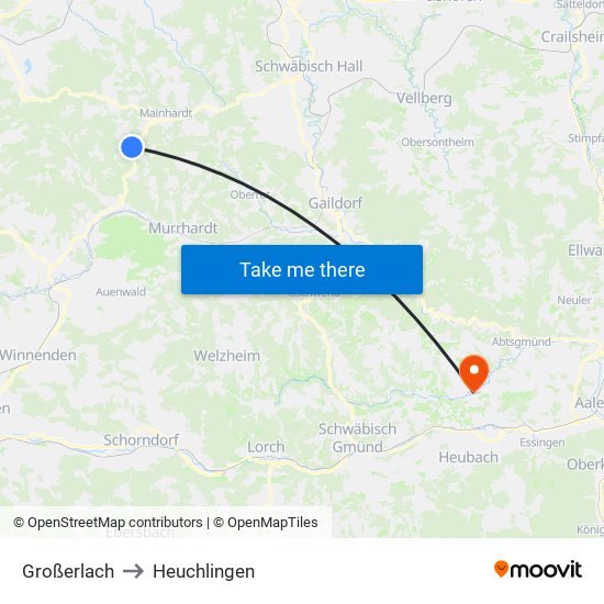Großerlach to Heuchlingen map