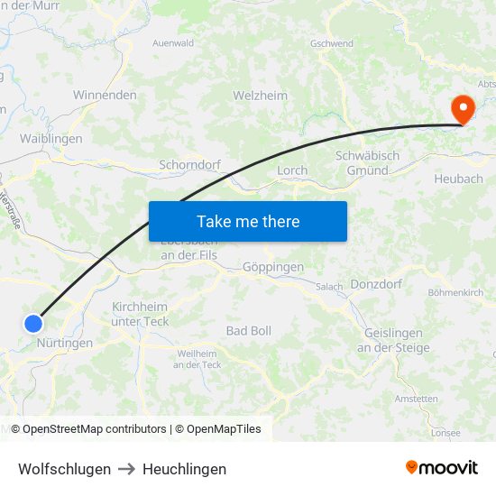 Wolfschlugen to Heuchlingen map