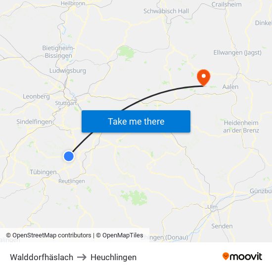 Walddorfhäslach to Heuchlingen map