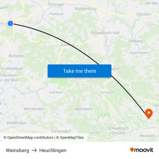 Weinsberg to Heuchlingen map