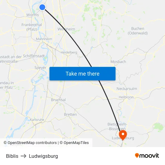 Biblis to Ludwigsburg map