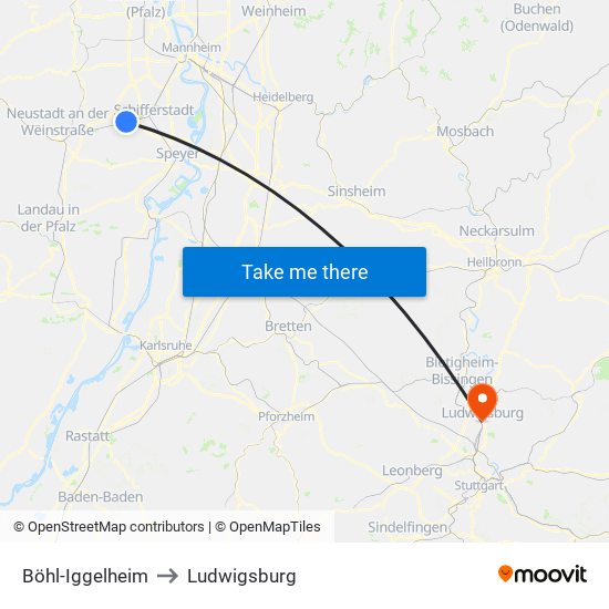 Böhl-Iggelheim to Ludwigsburg map