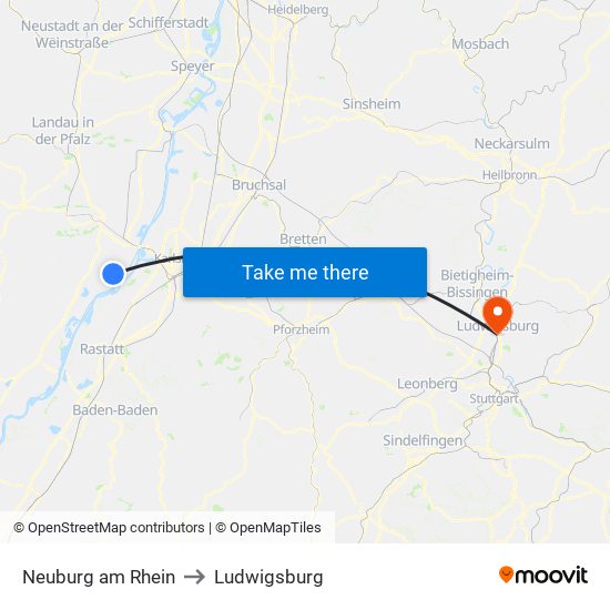 Neuburg am Rhein to Ludwigsburg map