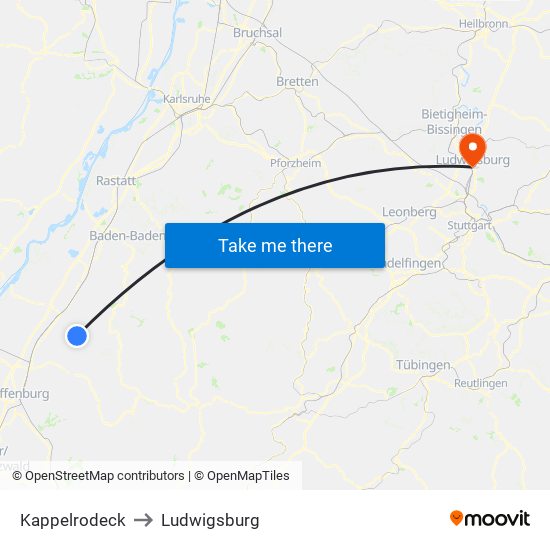 Kappelrodeck to Ludwigsburg map