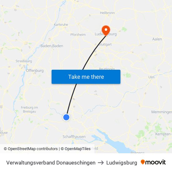 Verwaltungsverband Donaueschingen to Ludwigsburg map