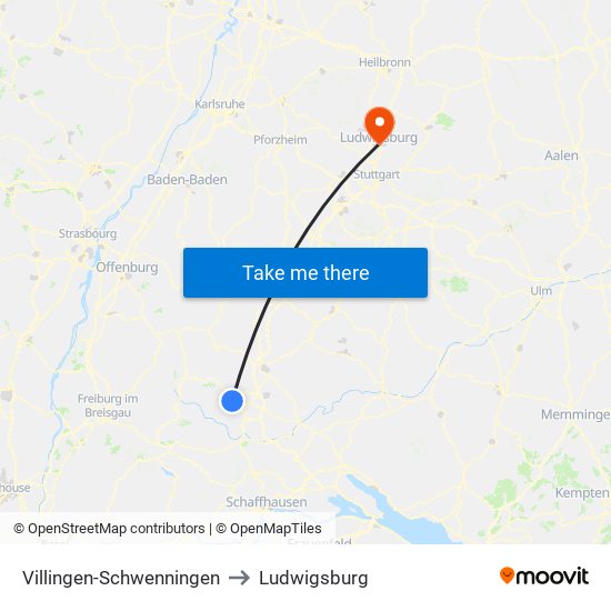 Villingen-Schwenningen to Ludwigsburg map