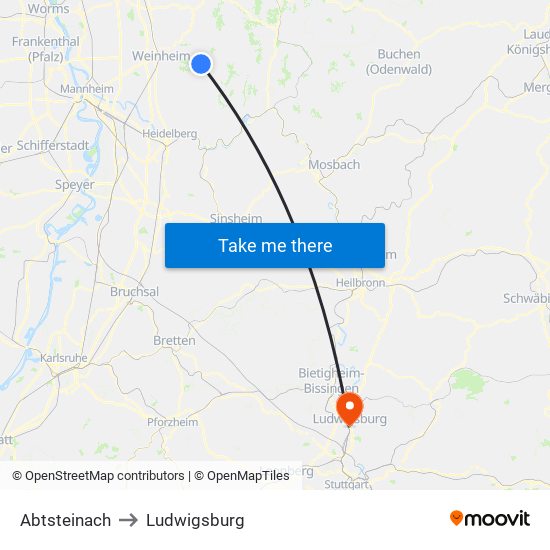 Abtsteinach to Ludwigsburg map