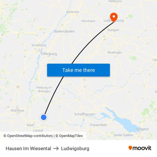 Hausen Im Wiesental to Ludwigsburg map