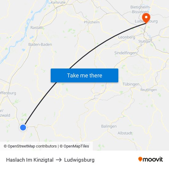 Haslach Im Kinzigtal to Ludwigsburg map