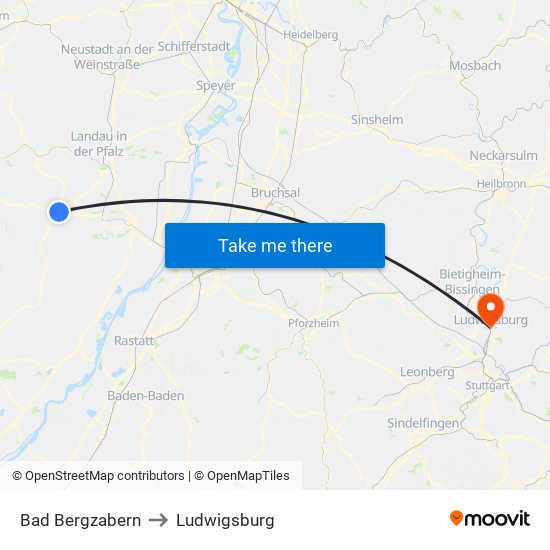 Bad Bergzabern to Ludwigsburg map