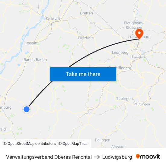 Verwaltungsverband Oberes Renchtal to Ludwigsburg map