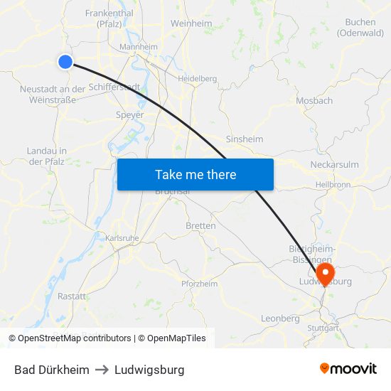 Bad Dürkheim to Ludwigsburg map