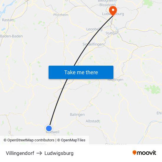 Villingendorf to Ludwigsburg map