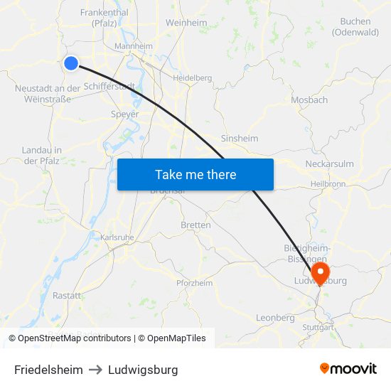 Friedelsheim to Ludwigsburg map