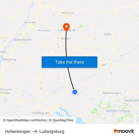 Hohentengen to Ludwigsburg map