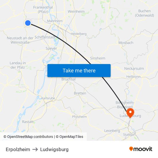 Erpolzheim to Ludwigsburg map