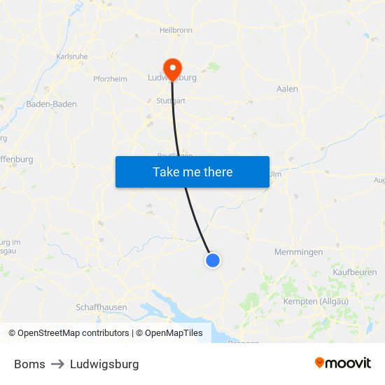 Boms to Ludwigsburg map