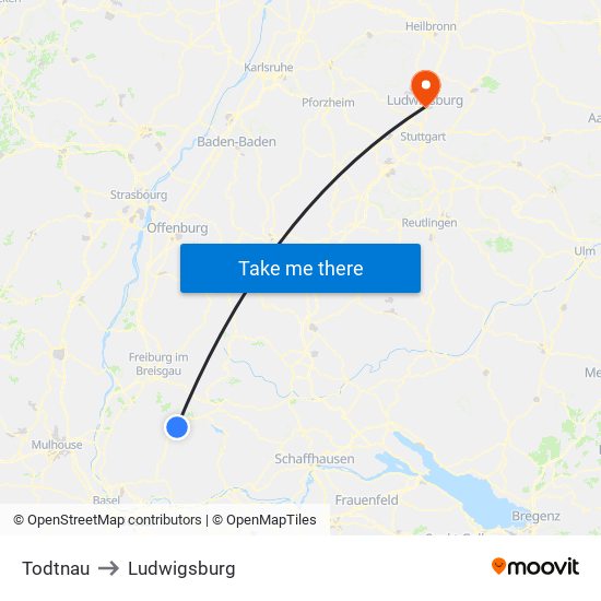 Todtnau to Ludwigsburg map