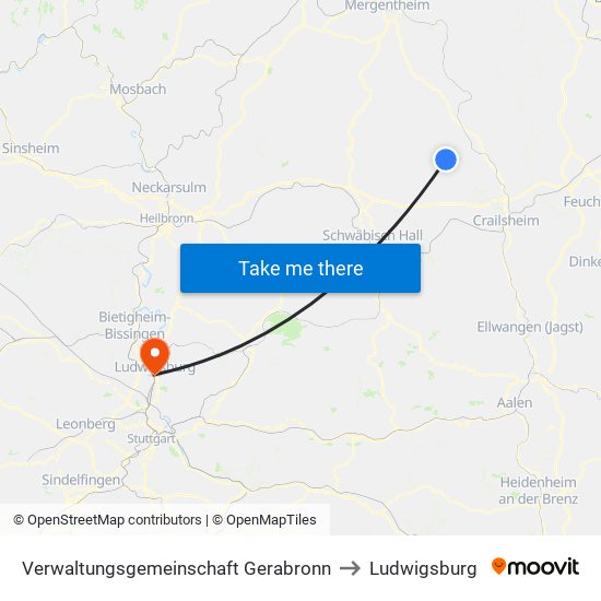 Verwaltungsgemeinschaft Gerabronn to Ludwigsburg map