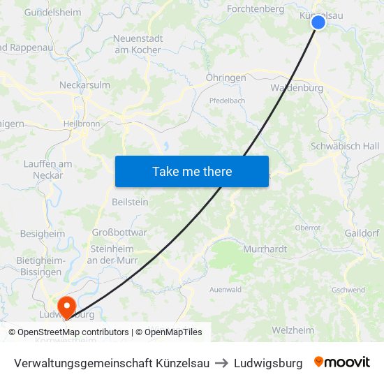 Verwaltungsgemeinschaft Künzelsau to Ludwigsburg map