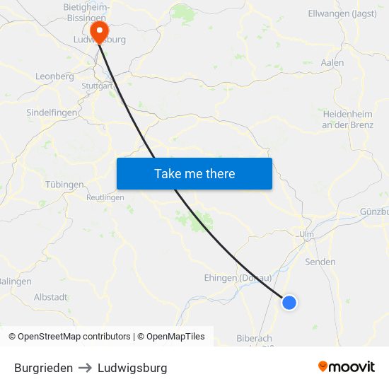 Burgrieden to Ludwigsburg map