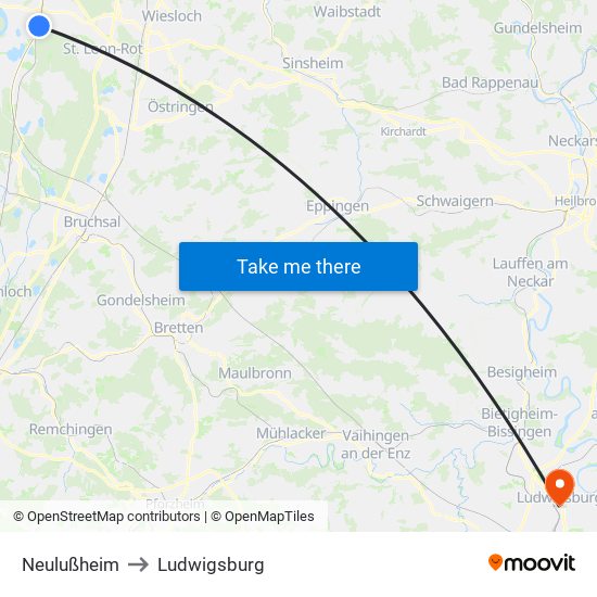 Neulußheim to Ludwigsburg map