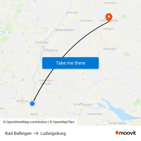 Bad Bellingen to Ludwigsburg map