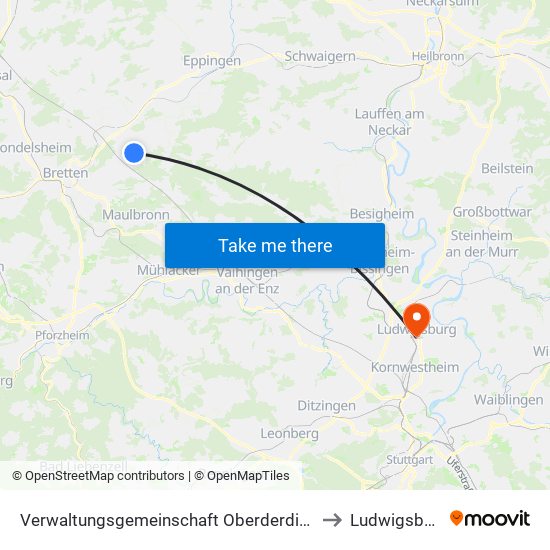 Verwaltungsgemeinschaft Oberderdingen to Ludwigsburg map