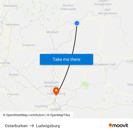 Osterburken to Ludwigsburg map