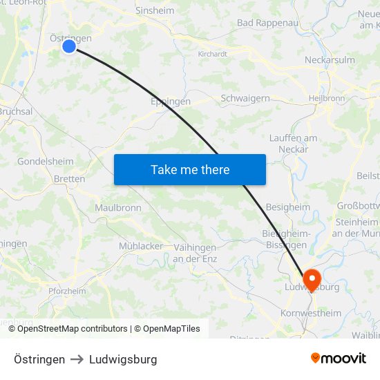 Östringen to Ludwigsburg map