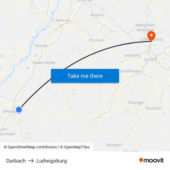 Durbach to Ludwigsburg map