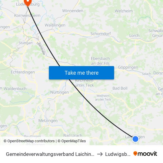 Gemeindeverwaltungsverband Laichinger Alb to Ludwigsburg map