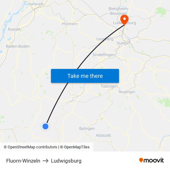 Fluorn-Winzeln to Ludwigsburg map