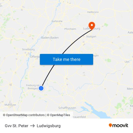 Gvv St. Peter to Ludwigsburg map