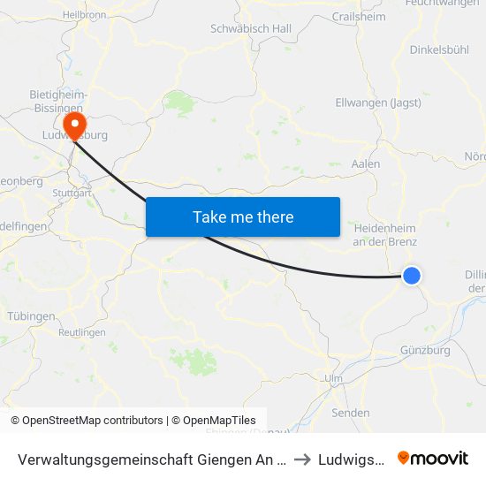 Verwaltungsgemeinschaft Giengen An Der Brenz to Ludwigsburg map