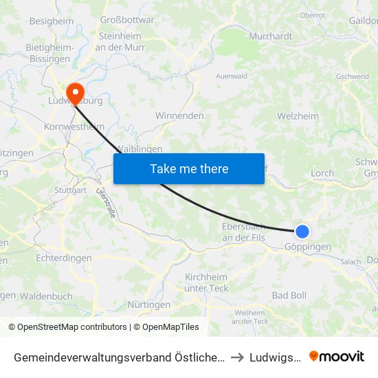 Gemeindeverwaltungsverband Östlicher Schurwald to Ludwigsburg map