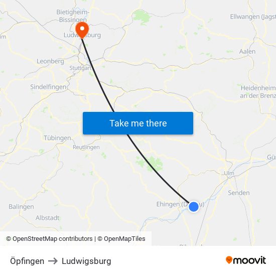 Öpfingen to Ludwigsburg map