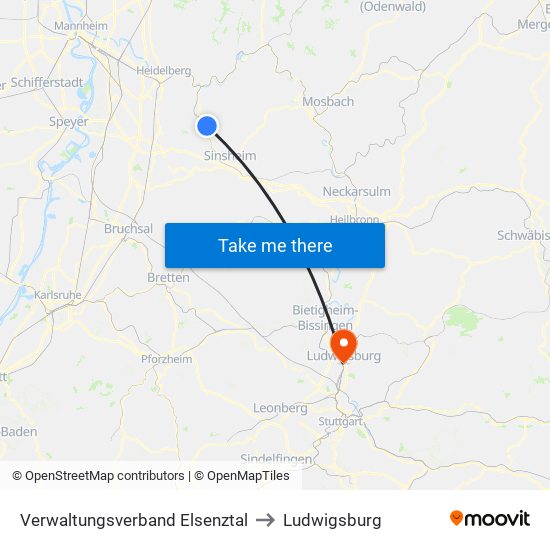 Verwaltungsverband Elsenztal to Ludwigsburg map