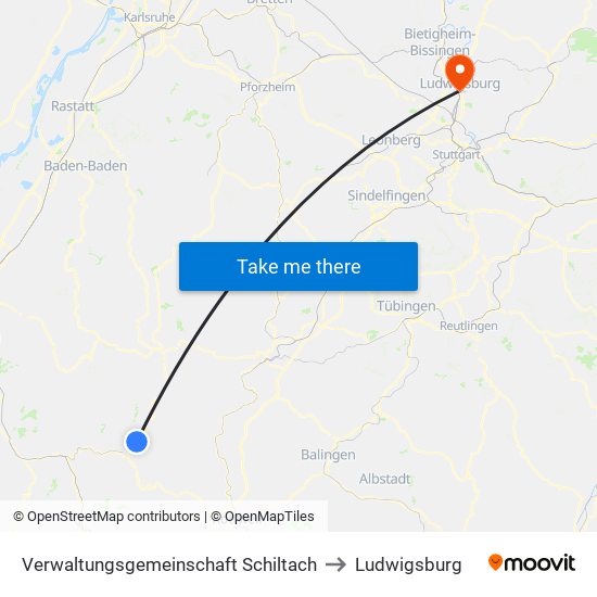 Verwaltungsgemeinschaft Schiltach to Ludwigsburg map