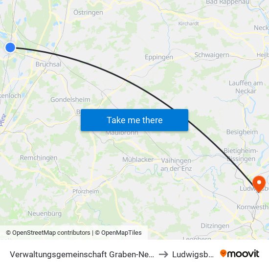 Verwaltungsgemeinschaft Graben-Neudorf to Ludwigsburg map
